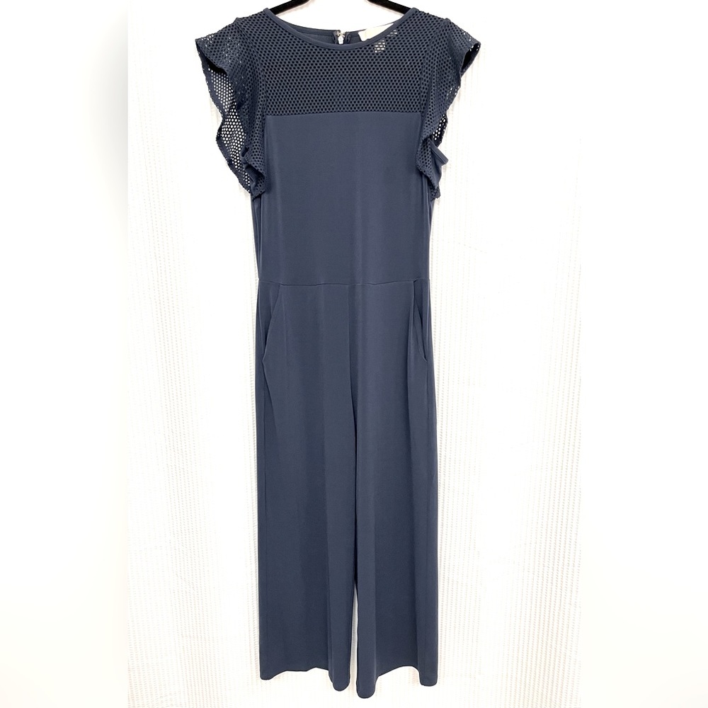 Michael Kors Navy Wide Leg Blue Perforated Jumpsuit